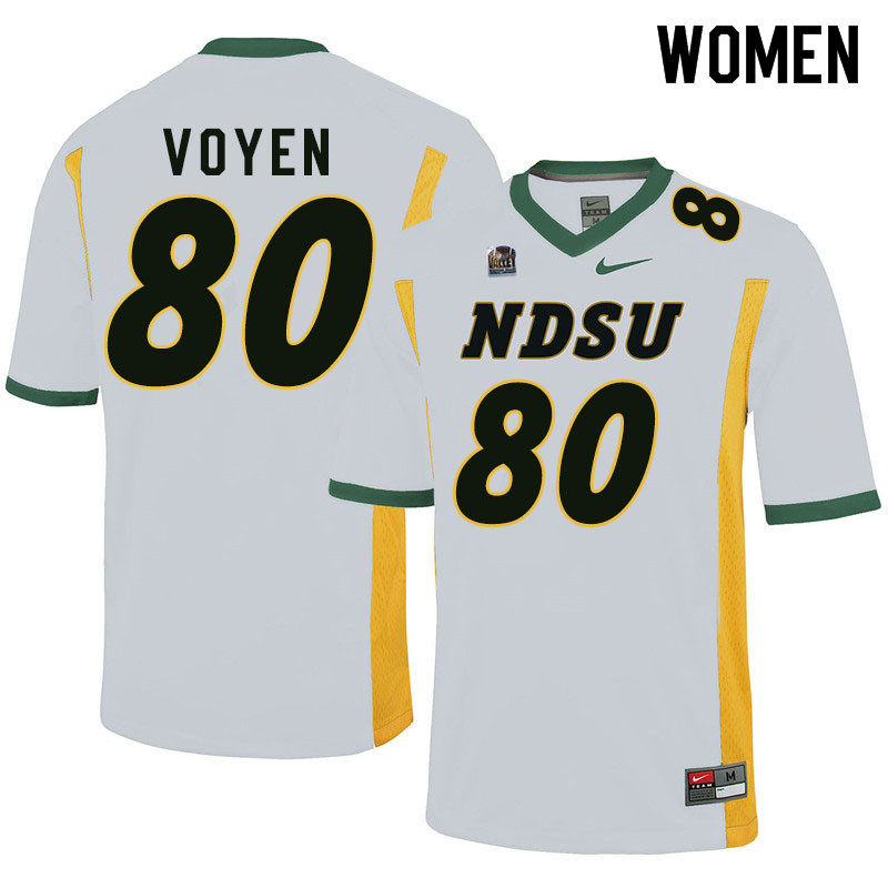 Women #80 Andy Voyen North Dakota State Bison College Football Jerseys Sale-White